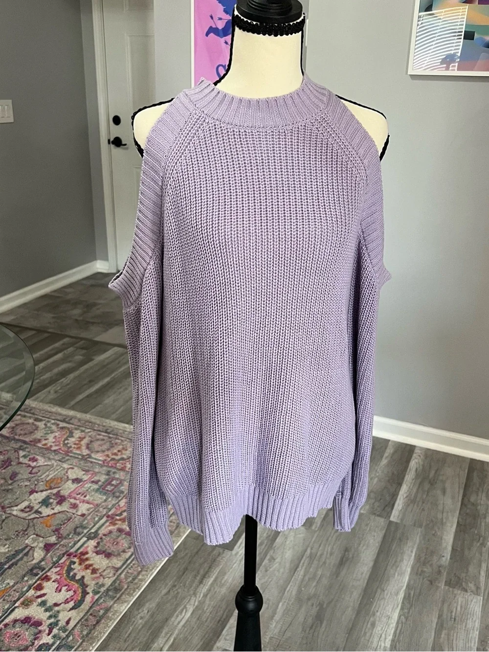 NWT Forever21 Lavender Cold-Shoulder Knit Sweater